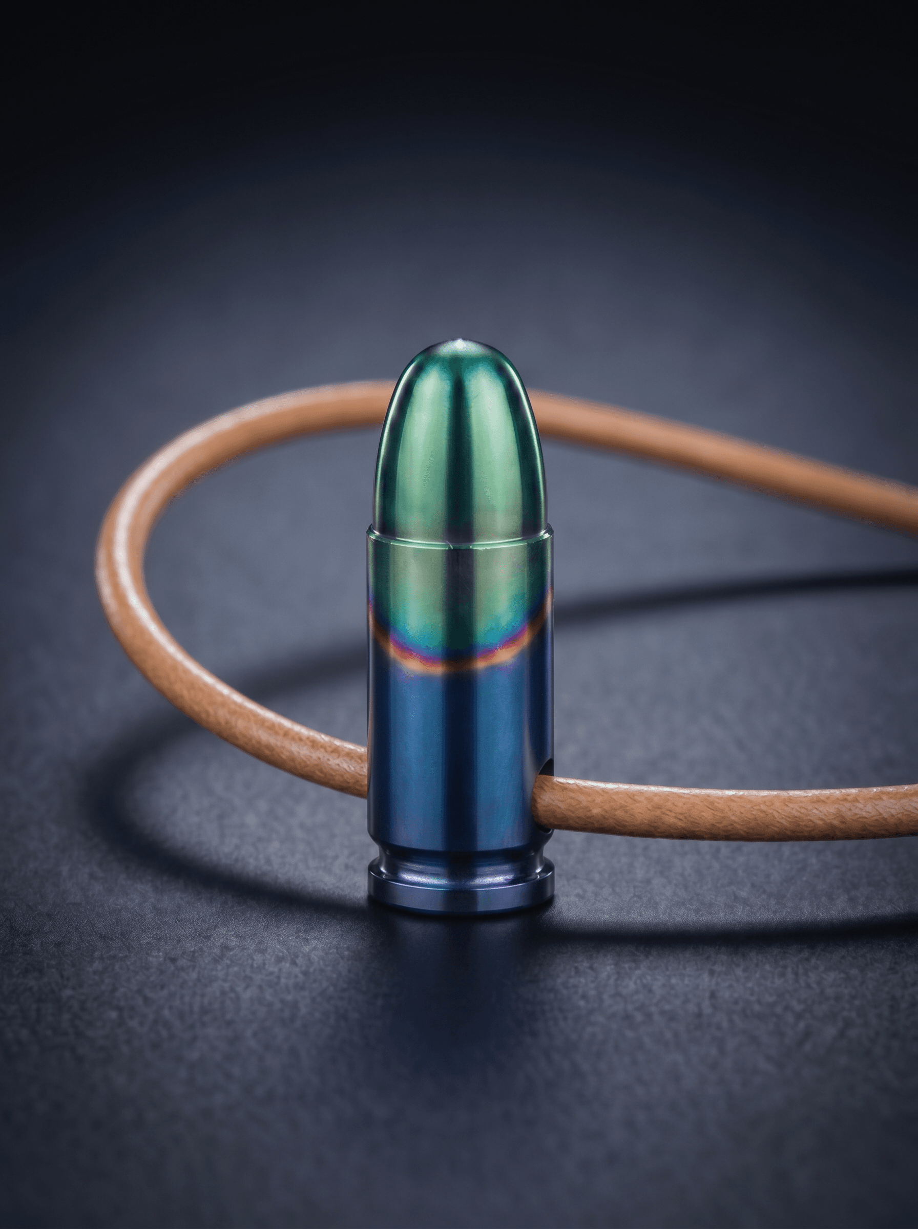 Pistol Cartridge in multishade on original leather cord — view 1 — Wear Metal